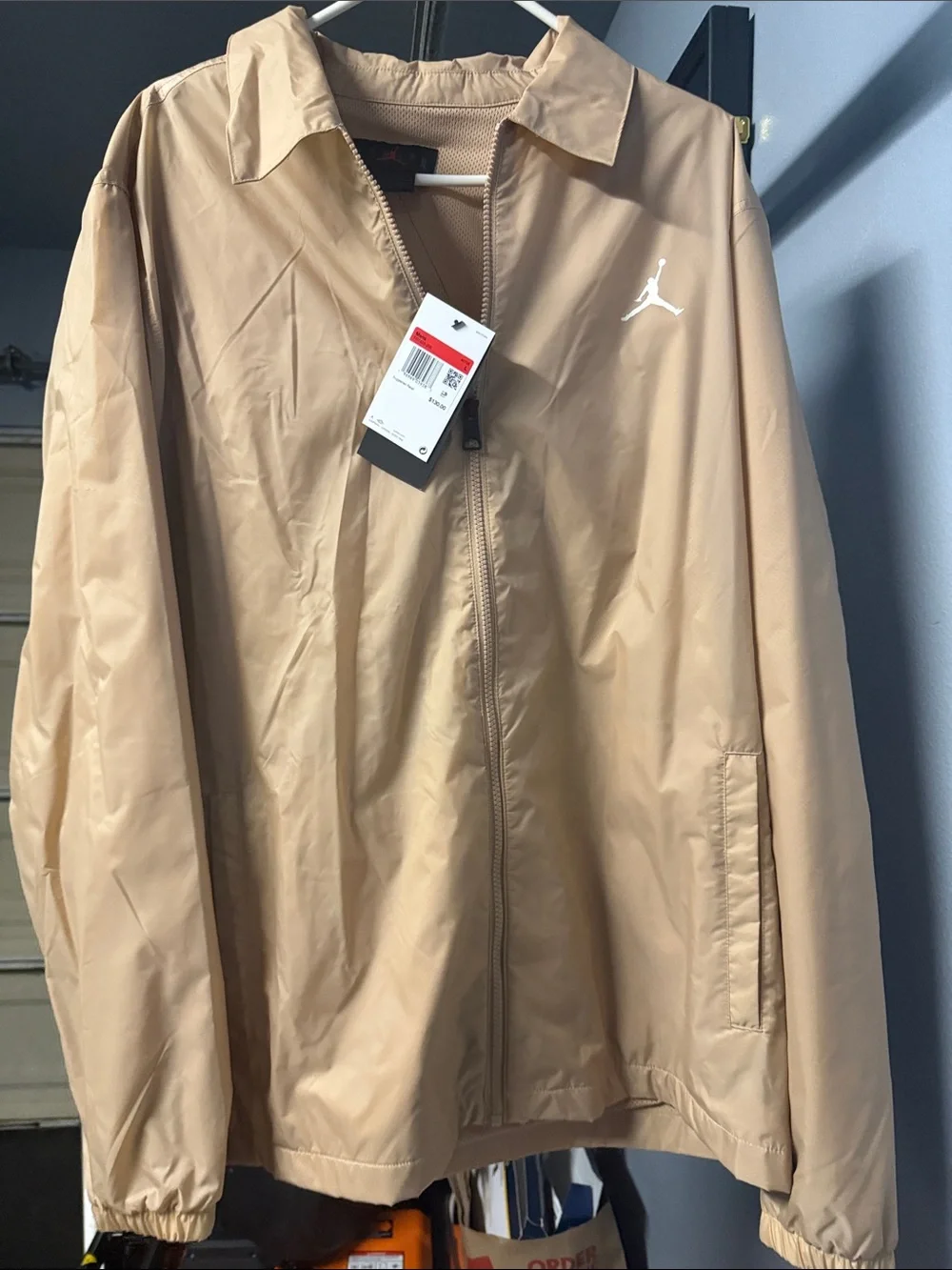Jordan Men's Tan Windbreaker Jacket with White Jumpman